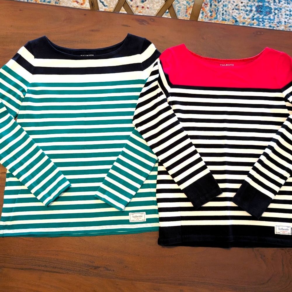 Talbots Long Sleeve Tee Bundle 2 Pack Striped Cotton Tops Size XS